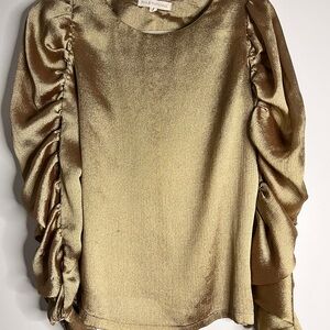 Gold Ruched Puff Sleeve Blouse size S